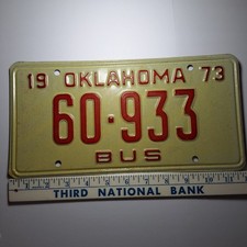 vintage license plate, Oklahoma bus, 1973, excellent condition picture