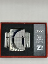Howling Wolf Carved Moon Design Black Ice Armor Zippo New 49353 picture