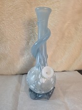 Hand Blown Art Glass Water Pipe Blue White Spiral Wrap 11.75