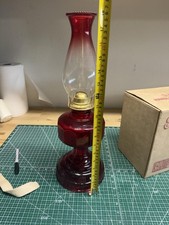 Vtg. 1950s Bartlett Collins Early American Ruby Glass Oil Lamp W/Shippers Box picture