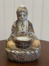 Vintage Hand Painted Nippon Japan Moriage Porcelain Buddha Figurine w/ Bowl picture
