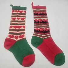 2 VTG  Large Wool Christmas Stockings Hearts & Train Sand DOLLAR Designs picture