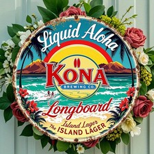 Vintage Kona Brewing Surf Beer Aluminum - 8x8 Tropical Beach Tin Metal Signs picture