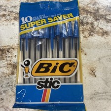 Vtg 1987 BIC Stic Blue Ink Ballpoint Pens 10 Pack Sealed NOS Super Saver Retro picture