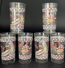 1997 Coca-Cola Set Of 6 Red And White Checkered Hamburger And Hot Dog Tumblers picture