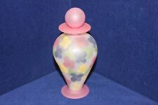 Beautiful & Delicate Hand Painted Frosted Glass Perfume Bottle + Stopper, 6.75 