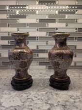 Pair of Vintage Chinese Miniature Cloisonné Enamel Vases picture