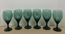 6 Vintage Libbey Juniper Green Stemmed Wine Glass Goblet 6.75