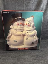 2004 Macy's Christmas Home for The Holiday Snowman Couple Cookie Jar Vintage 31 picture