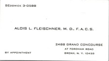 1960s Alois Fleischner Doctor Bronx New York Vintage Business Card picture