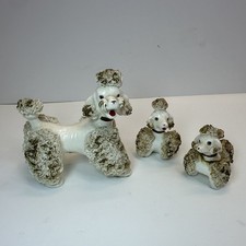 Vintage Spaghetti Poodle Figurines Mom & 2 Puppies Ceramic Dog Set Japan Style picture
