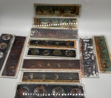 Antique Glass Magic Lantern Lot Slides Painted Kids Projection 6x1.75” picture