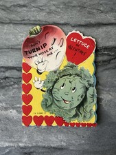 Rare Vintage Valentine Anthropomorphic Lettuce Salad Turnip Root Vegetable Heart picture