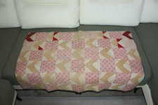 Antique Patchwork Baby Quilt Hand Stitched & Knotted Tan Pink Red 27 x 40 picture