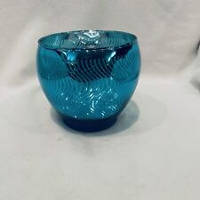 Vintage Aqua Glass Bowl Votive/ Tealight Holder Wavy Pattern Silver Interior picture