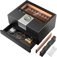 Cigar Humidor, Cedar Wood Desktop Humidor Box with Digital Hygrometer, Adjustabl picture