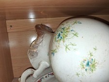 Antique Edwin Bennett Alba China 1 Gal Wash Pitcher Blue Floral No Cracks picture
