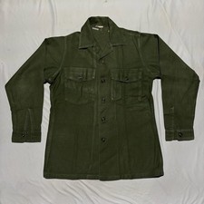 Vintage 60s US Army OG-107 Cotton Sateen Utility Shirt 15.5x33 Medium Vietnam picture