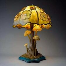 Vintage Table Lamp Stained Glass Resin Mushroom Plant Flower Bedroom Decoration picture