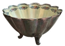 Vintage 3 Footed Scalloped Opalescent Hand Painted Inner Carnival Outer Bowl 4