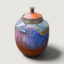 Harlan W Butt Studio Mountain Vessel Enamel Copper Silver Lidded Jar 2020 picture