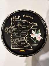Vintage Minnesota State Metal Tin Tray Souvenir Painted Black and Gold Plate 11” picture