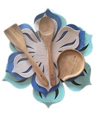 Pioneer Woman ~ 6-Piece Set ~ Wood Spoon ~ Turner ~ Rest ~ 3 Felt Protectors picture