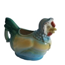 Slovakia Ceramic Chicken Hen w/Bonnet Creamer Small Pitcher Planter Cottage 4