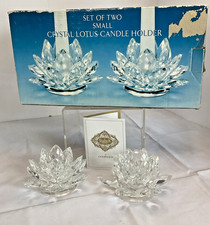 Godinger - Set of Two Crystal Lotus Candle Holders In Original Box NEW picture