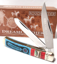 Dreamcatcher Red Blue Turquoise Stone 3 Blade Trapper Folding Pocket Knife picture