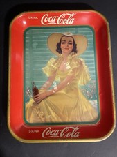 Vintage 1938 Coca Cola Tray Yellow Dress Lady Original Litho Advertising Coke picture