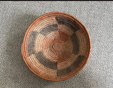 Grass Woven Geometric Pattern Coil Basket Bowl picture