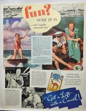 1937 Camel Cigarettes Water Skiing Boat Original Print Ad Life Magazine 30's picture