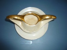 Vintage Pearl China Co Sugar Bowl & Saucer Iridescent White Gold Trim picture