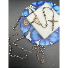 925 Sterling Silver Rosary #S83 Cross Crucifix Catholic Christian small bead picture