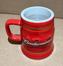 Budweiser Red Ceramic Beer Mug Stein, Breweriana Collectible Mug Shot Glass picture