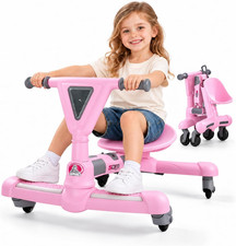 Foldable Wiggle Car for Kids Ages 3-6, LED Light-Up Music Ride-On Toy, Pink picture