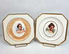 Antique Octagonal 1st Lady Portrait Plates Lincoln Taft MN Advertising Set of 2 picture