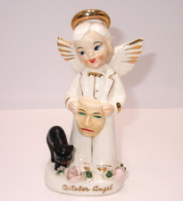 Repaired Vintage Napco October Angel Boy Figurine Halloween Mask Black Cat 1300 picture