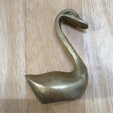 Vintage Small Brass Swan Bird Figurine Collectible, Approx. 3 in Tall picture