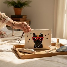 New Cool Black Cat Kitten with Shades Zipper Canvas Makeup Pencil Pouch USA Made picture