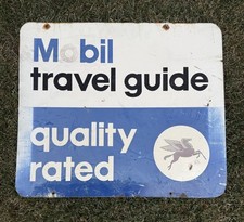 MOBIL TRAVEL GUIDE Old Sign Quality Rated 2x Sided Gas Station Shop Advertising picture