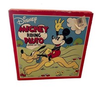 VINTAGE 02 WALT DISNEY SCHYLLING TOYS MICKEY MOUSE RIDING PLUTO WIND UP TOY READ picture