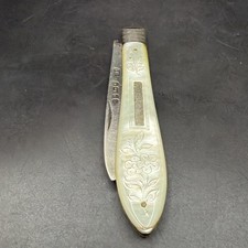 Antique Henry Hobson Sheffield Sterling Silver Mother of Pearl Fruit Knife picture