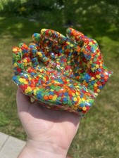 RARE Vintage Lucite Resin Rainbow Sprinkles Open Hands Trinket Dish Catchall picture
