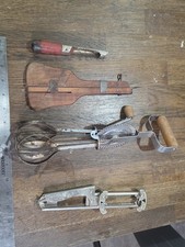 Lot of 4 Vintage Primitive Kitchen Tools - Gilhoolie Jar Opener, Egg Beater,... picture