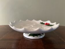 HOLLAND MOLD Ceramic Pedestal White Holly Christmas Candy Cookie Plate picture