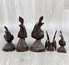 Vtg Hand Carved Iron Wood Quail Pheasant Figurines Lot of 5 Family Birds READ picture