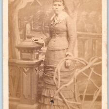 c1870s Nice Young Lady Woman Short Hair Bangs Stand Pillar CdV Photo Card H29 picture