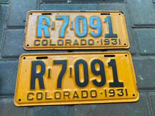 2 RARE Matching Vintage 1931 Colorado Orange License Plates picture